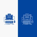 Code, coding, computer, monoblock, screen Line and Glyph web Button in Blue color Vertical Banner for UI and UX, website or mobile Royalty Free Stock Photo