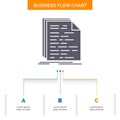 Code, coding, doc, programming, script Business Flow Chart Design with 3 Steps. Glyph Icon For Presentation Background Template Royalty Free Stock Photo