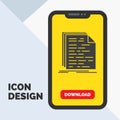 Code, coding, doc, programming, script Glyph Icon in Mobile for Download Page. Yellow Background Royalty Free Stock Photo