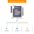 Code, coding, file, programming, script Business Flow Chart Design with 3 Steps. Glyph Icon For Presentation Background Template Royalty Free Stock Photo