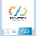 Code or coding Logo of a stylized triangle shape built with colo