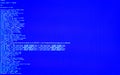 Code in command line interface on blue background, front view. UNIX bash shell