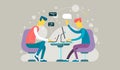 Code concept illustration of students using laptops for developing programs and app. Software concept. Vector illustration flat Royalty Free Stock Photo