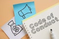 Code of Conduct is shown on the conceptual photo using the text Royalty Free Stock Photo