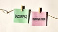 code of conduct text words BUSINESS INNoVATION on yellow sticker note on white wall or table Royalty Free Stock Photo