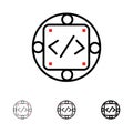 Code, Custom, Implementation, Management, Product Bold and thin black line icon set