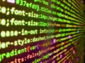 Code on dark background. Notebook closeup photo. Number on computer digital background. Matrix byte of binary data rian code Royalty Free Stock Photo