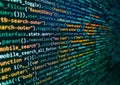 Code on dark background. Python programming developer code. Programmer working in a software develop company office. Computer Royalty Free Stock Photo