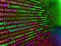 Code on dark background. Web or application development, business and technology concept. Database bits access stream