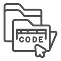 Code data folder and and cursor line icon, neural dataset concept. Vector graphics. Folders and mouse pointer, program Royalty Free Stock Photo