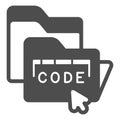 Code data folder and and cursor solid icon, neural dataset concept. Vector graphics. Folders and mouse pointer, program Royalty Free Stock Photo