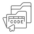 Code data folder and and cursor thin line icon, neural dataset concept. Vector graphics. Folders and mouse pointer Royalty Free Stock Photo