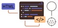 Code Development Representation with HTML, Syntax Window, Tags, and Target Audience Concept Royalty Free Stock Photo