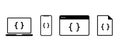 Code device vector icon. Device coding program script sign. App programming window illustration