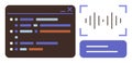 Code editor, audio waveform visualization, and user form for interactive digital development tools Royalty Free Stock Photo