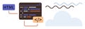 Code Editor Displaying HTML with Cloud and Wireframe Elements Representing Web Development Royalty Free Stock Photo