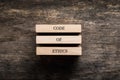 Code of ethics spelled on wooden pegs Royalty Free Stock Photo