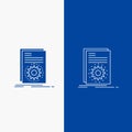 Code, executable, file, running, script Line and Glyph web Button in Blue color Vertical Banner for UI and UX, website or mobile Royalty Free Stock Photo