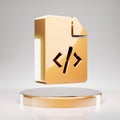Code File icon. Yellow Gold Code File symbol on golden podium