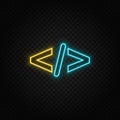 Code, html neon icon. Blue and yellow neon vector icon