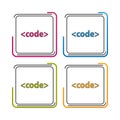 Code Icon - Outline Styled Button - Editable Stroke - Colorful Vector Illustration - Isolated On White Background