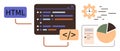 Coding Interface with HTML, Code Snippets, Gear Symbol, and Data Visualization Elements Royalty Free Stock Photo