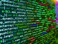 Code of javascript language on white background. Mobile app building. Software developer programming code on computer monitor. Hi- Royalty Free Stock Photo
