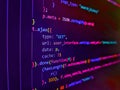 Code of javascript language on white background. PC software creation business. Computer code on laptop web developing. Royalty Free Stock Photo