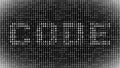 CODE - lettering in white as part of a binary code screen consisting of gray digits on a black background with a blurred border Royalty Free Stock Photo