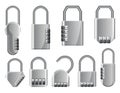 Code padlocks. Locks with combination password code. Different type of safety symbols. Privacy number password entry