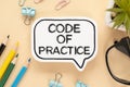 CODE OF PRACTICE text on the paper sheet with chart,color paper Royalty Free Stock Photo