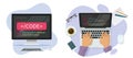 Code programming on computer laptop screen vector icon flat graphic illustration, developer person man typing program software