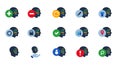 Code programming inside head symbol of AI artificial inteligence machine learning software icon set collection blue Royalty Free Stock Photo