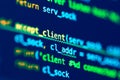 Code of programming language on the screen of laptop. Software development. Programmer coding web application client server. Royalty Free Stock Photo