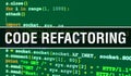 Code refactoring with Digital java code text. Code refactoring and Computer software coding vector concept. Programming coding Royalty Free Stock Photo