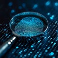 Code scrutiny Biometrics authentication technology viewed through a magnifying glass Royalty Free Stock Photo