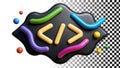 Code with slash icon, web development symbol for coding and scripts png transparent image Generative AI