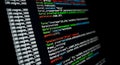 close-up shot of computer code displayed on a screen, showcasing various programming languages and syntax highlighting in a dark e Royalty Free Stock Photo