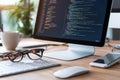 Code tapestry: innovative wallpaper featuring flowing computer code, reflecting beauty of software structure, merging