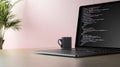Code tapestry: innovative wallpaper featuring flowing computer code, reflecting beauty of software structure, merging