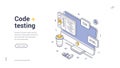 Code testing modern isometric line art web banner for web development Royalty Free Stock Photo