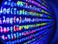 Code text written and created entirely by myself. Program code on computer screen. Abstract modern virtual computer script. Binary