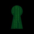 Code is visible trhough keyhole - decryption and decoding of encrypted and encoded data Royalty Free Stock Photo