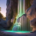 A code waterfall flowing into a pool of liquid light and color2