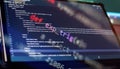 Software developer programming code. Abstract computer script code. Selective focus Royalty Free Stock Photo