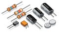 Coded bands for resistance value while the capacitors have leads Royalty Free Stock Photo