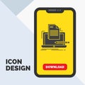 Coder, coding, computer, list, paper Glyph Icon in Mobile for Download Page. Yellow Background Royalty Free Stock Photo