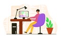 Coder man working in front of computer at home. Web developer work on desk Illustration Royalty Free Stock Photo