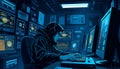 Coder at multiple monitors, showcasing software development and tech workspace, Stock Photo, Generative AI Royalty Free Stock Photo