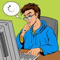 Coder programmer at work comic book style vector